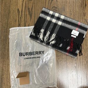 Burberry Black and White Plaid Scarf with Red Accent